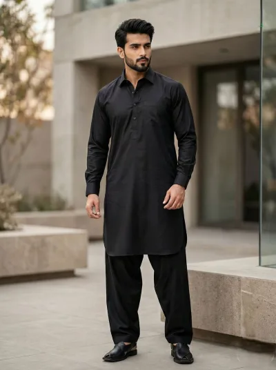 Men's Full Sleeve Pathani Kurta with Salwar – Wine Maroon